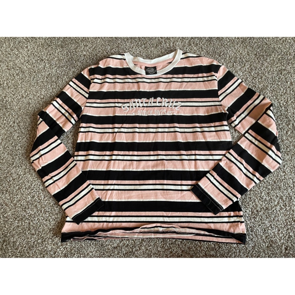 Santa Cruz‎ Black & Pink Striped Embroidered Long Sleeve Shirt